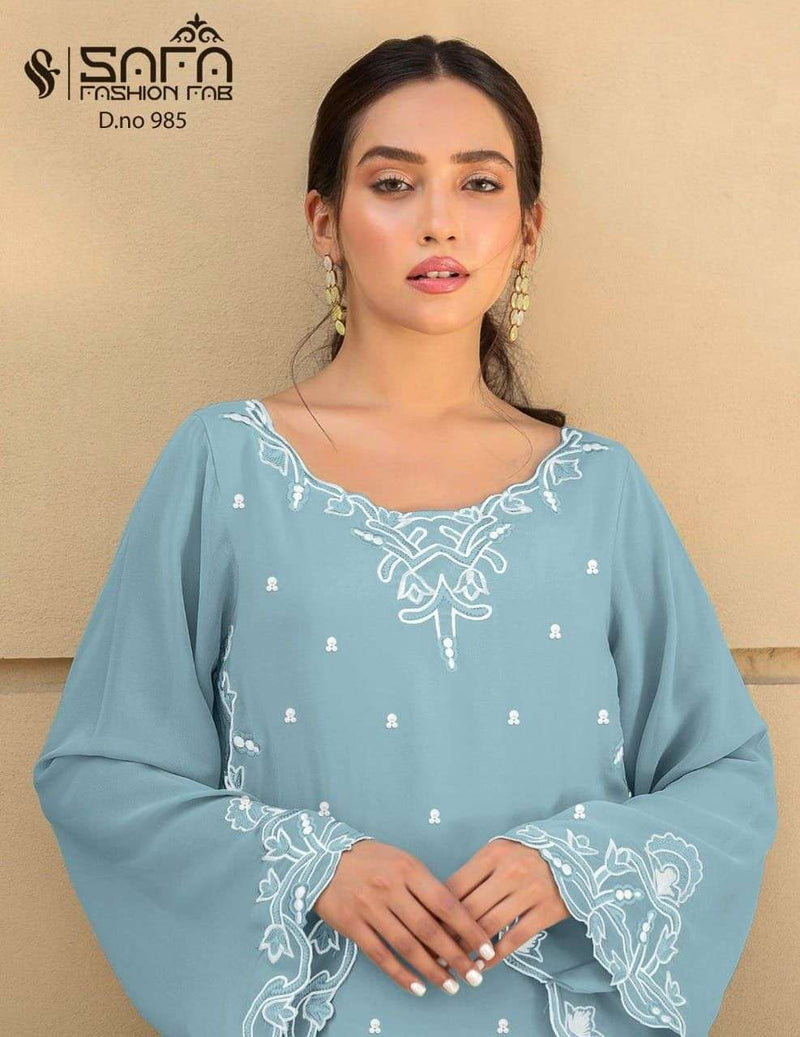 Safa 985 Georgette Pakistani Style Party Wear Kurtis With Pant Style Bottom & Dupatta