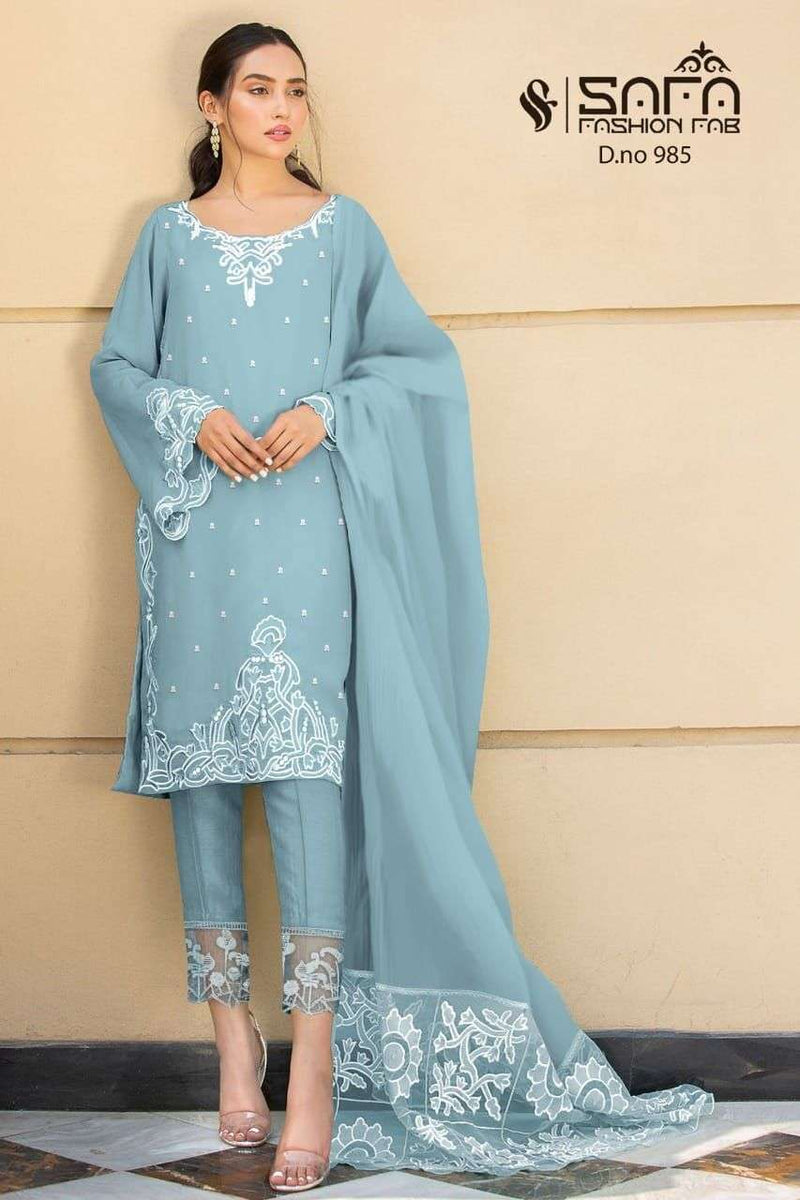 Safa 985 Georgette Pakistani Style Party Wear Kurtis With Pant Style Bottom & Dupatta