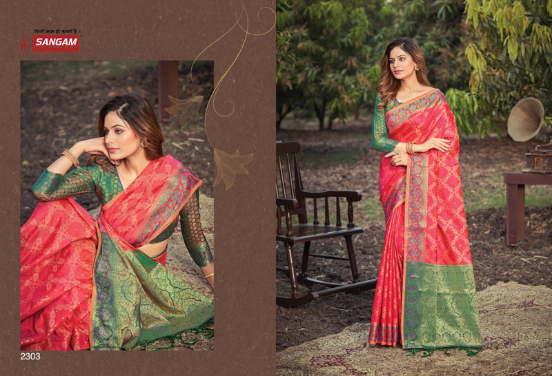 Sangam Print Prachi Banarasi Silk Stylish Designer Festival Look Graceful Saree