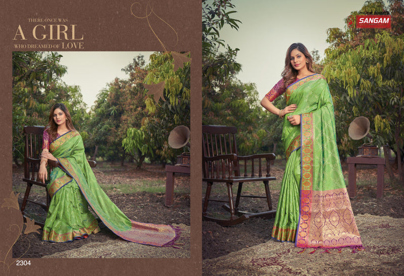 Sangam Print Prachi Banarasi Silk Stylish Designer Festival Look Graceful Saree