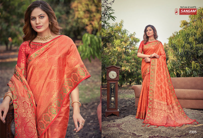 Sangam Print Prachi Banarasi Silk Stylish Designer Festival Look Graceful Saree