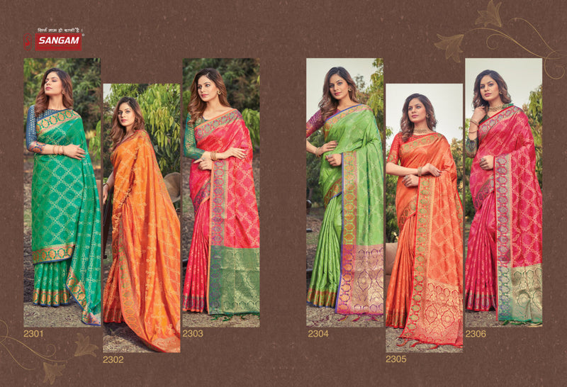 Sangam Print Prachi Banarasi Silk Stylish Designer Festival Look Graceful Saree