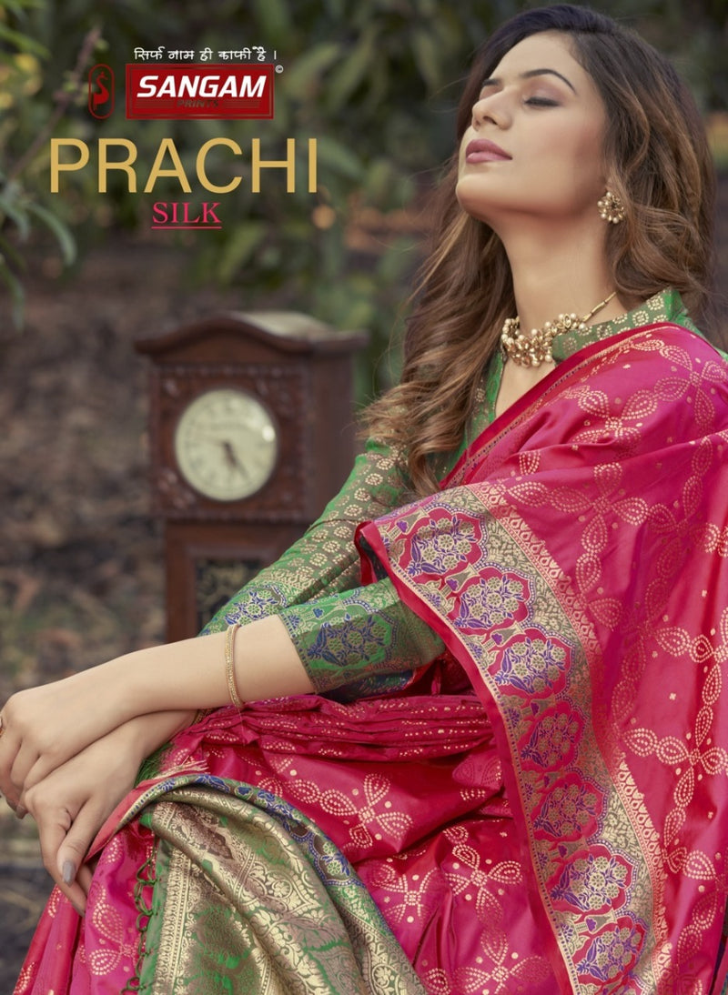 Sangam Print Prachi Banarasi Silk Stylish Designer Festival Look Graceful Saree