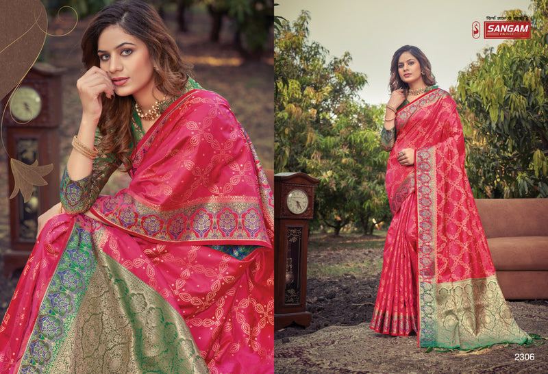 Sangam Print Prachi Banarasi Silk Stylish Designer Festival Look Graceful Saree