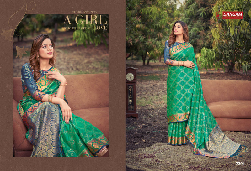 Sangam Print Prachi Banarasi Silk Stylish Designer Festival Look Graceful Saree