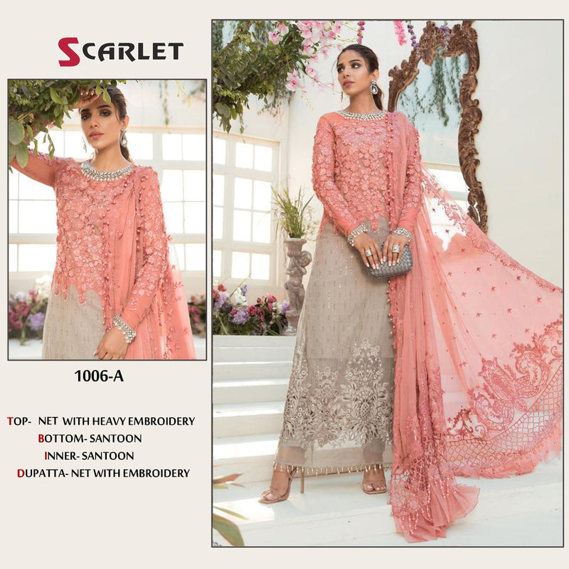 Scarlet Dno 1006 A Net With Heavy Embroidery Work Stylish Designer Party Wear Pakistani Sakwar Kameez