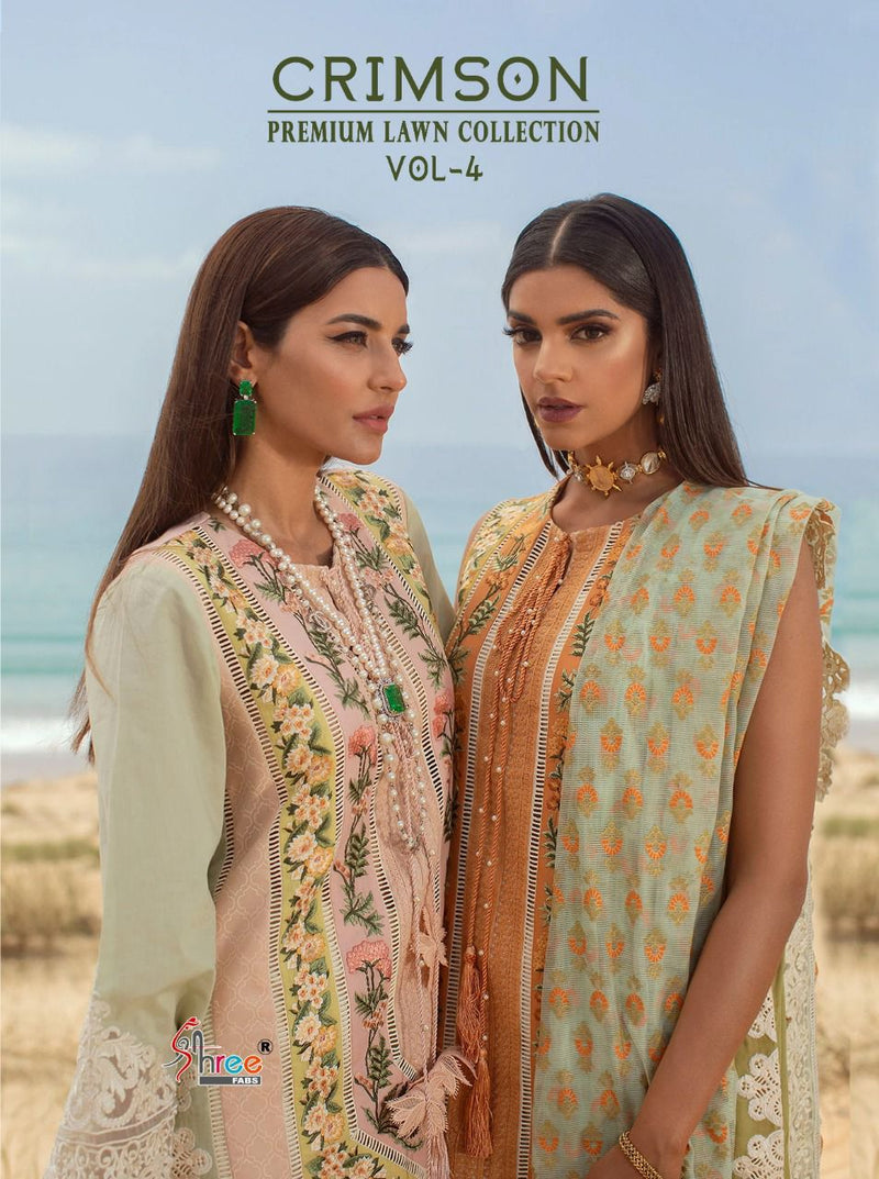 Shree Fab Crimson premium Lawn Collection Vol 4 Cotton With Embroidered Work Pakistani Style Salwar Suit
