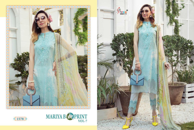 Shree Fab Mariya B M Print Vol 7 Pure Cambric Lawn With Embroidery Work Salwar Kameez
