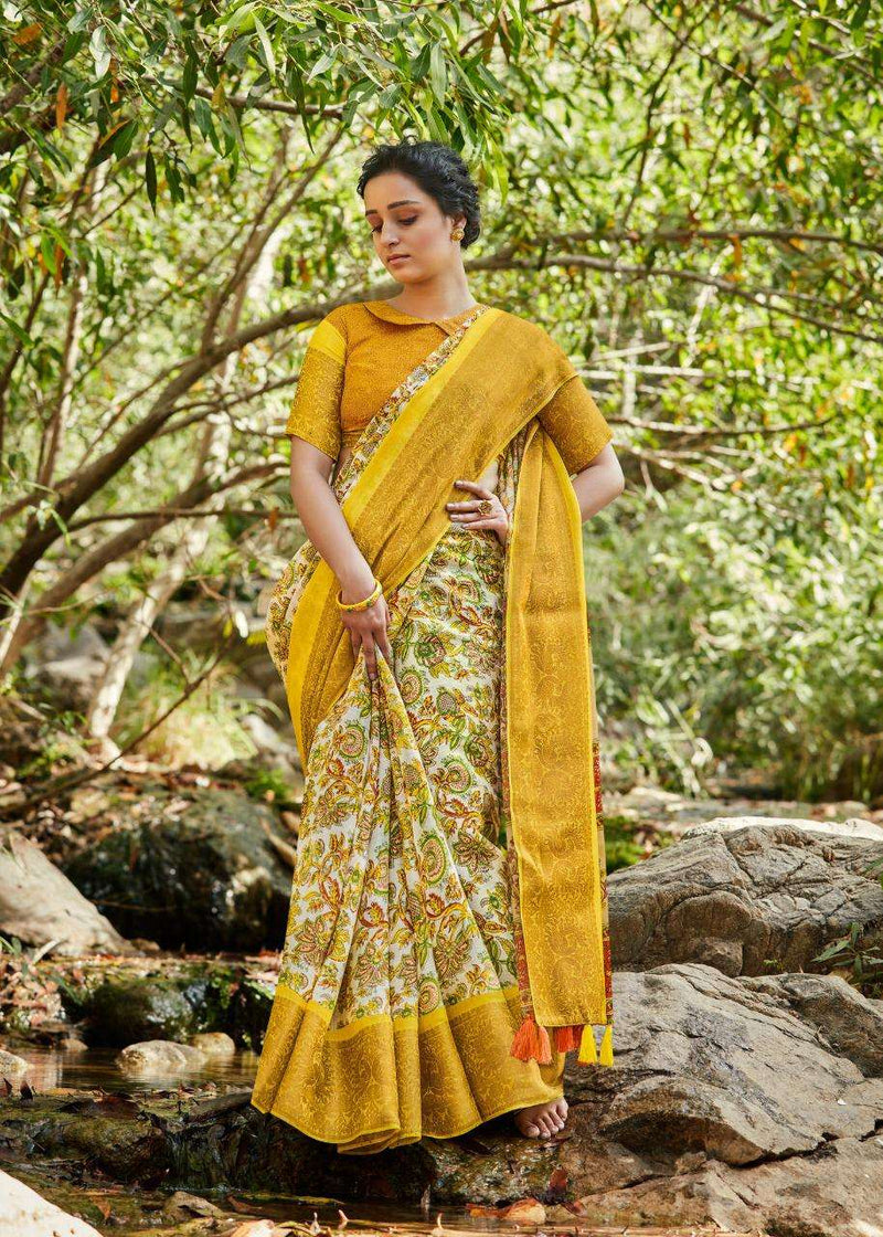 Shreyans Fashion Linen Khuttu Silk 2 Linen Designer Wear Saree