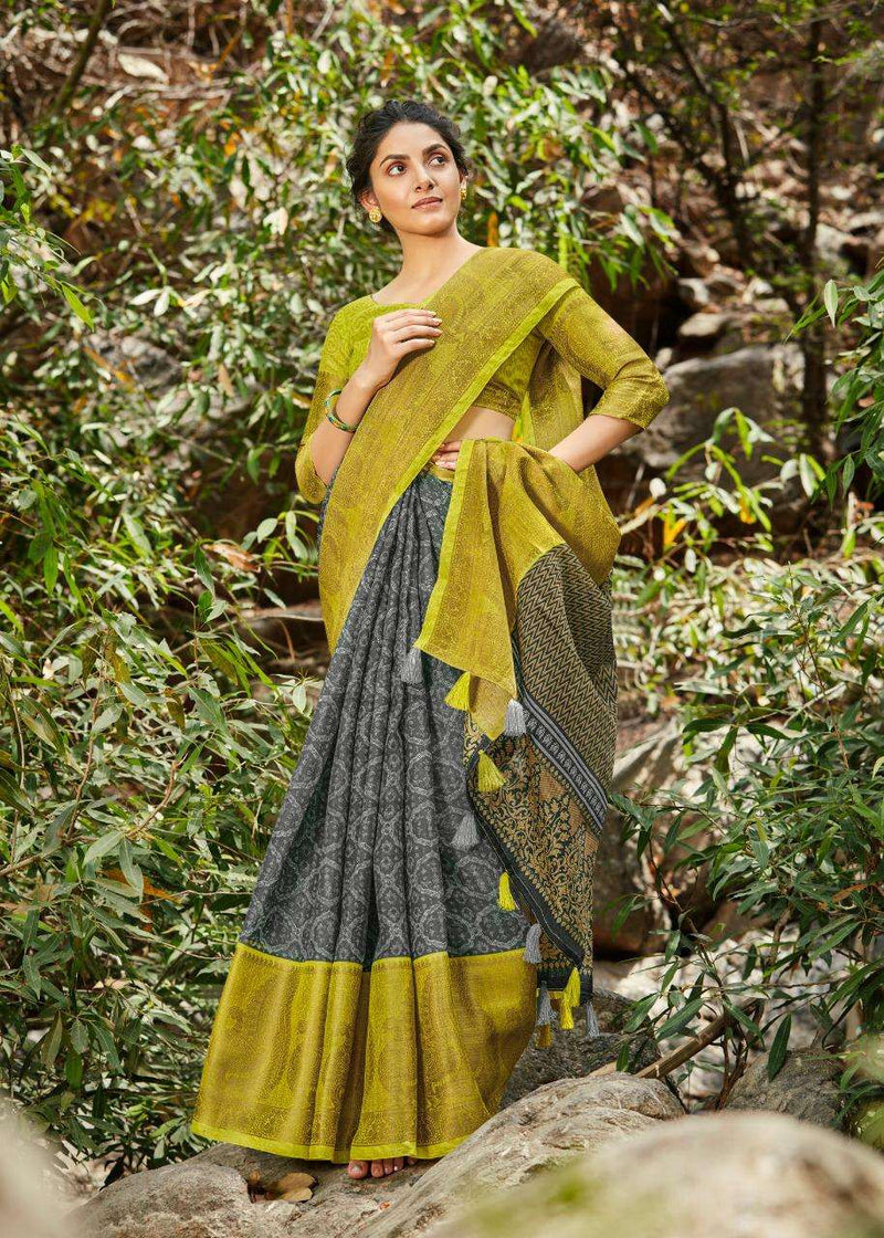 Shreyans Fashion Linen Khuttu Silk 2 Linen Designer Wear Saree