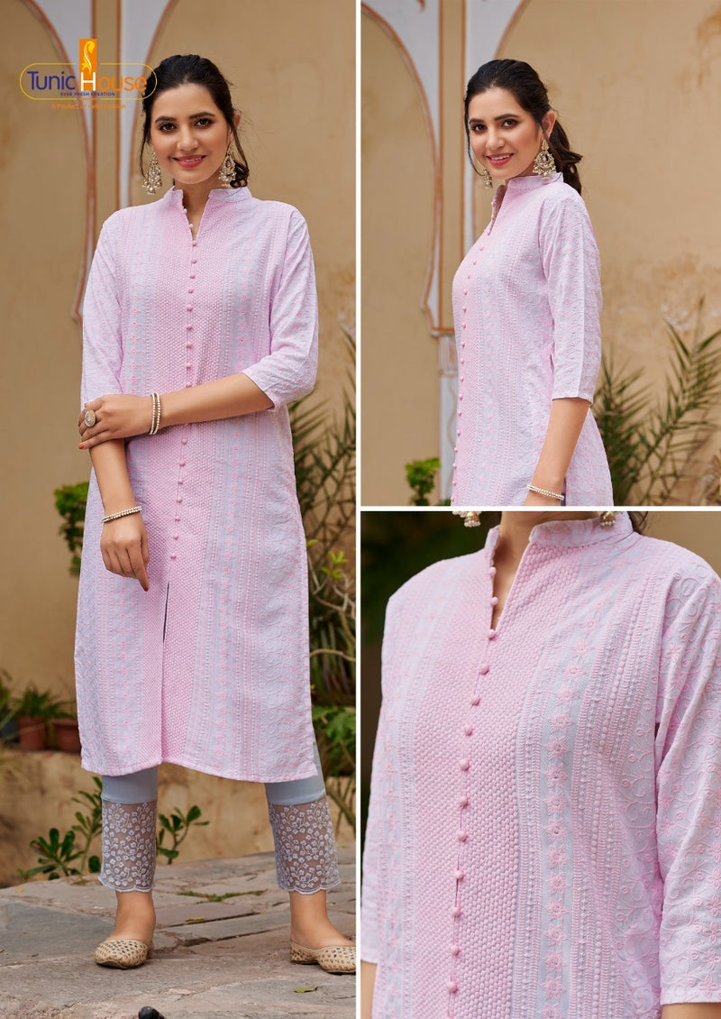 Tunic House Lucknowi Pocket Viscose Rayon Party Wear Kurtis With Lucknowi  Work