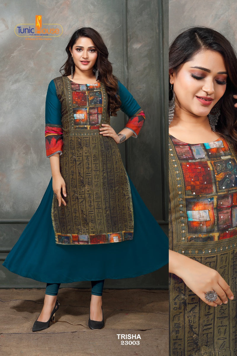 Tunic House Trisha Chanderi Silk With Digital Printed Stylish Designer Wear Kurti