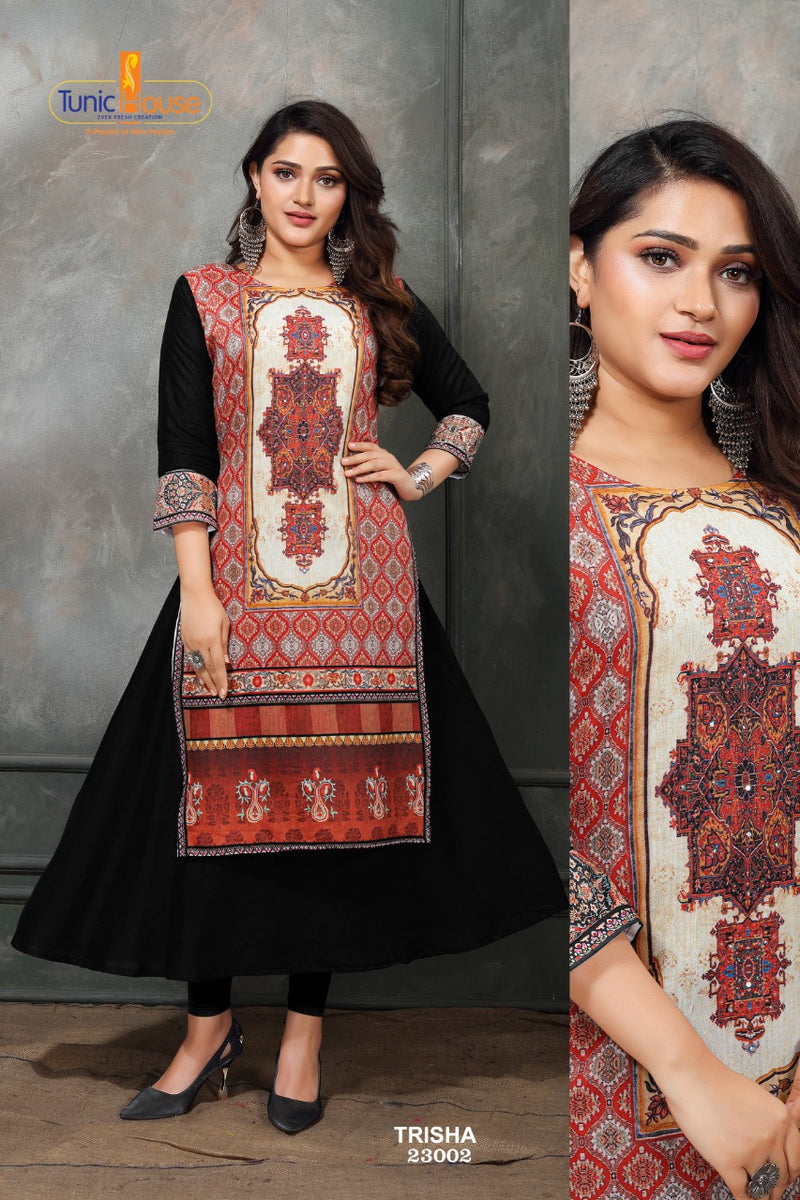 Tunic House Trisha Chanderi Silk With Digital Printed Stylish Designer Wear Kurti