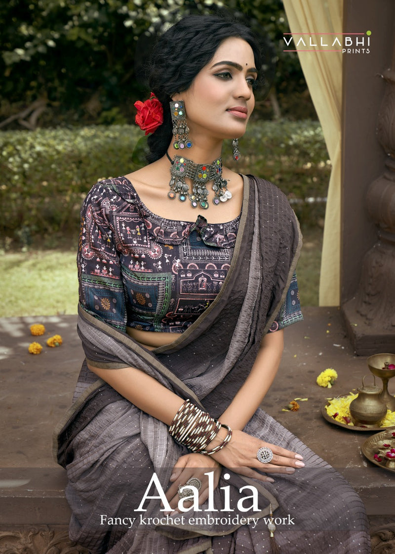 Vallabhi Print Aalia Kasturi Crape Stylish Designer Party Wear Sarees