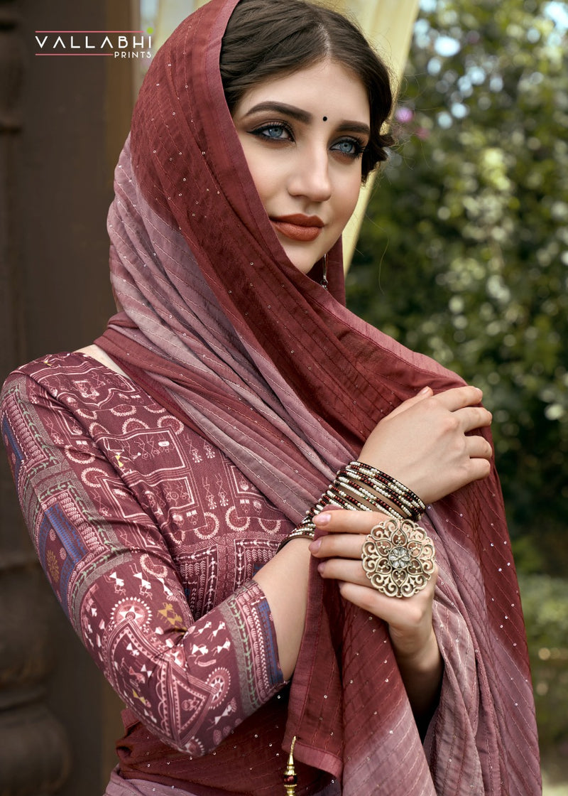 Vallabhi Print Aalia Kasturi Crape Stylish Designer Party Wear Sarees