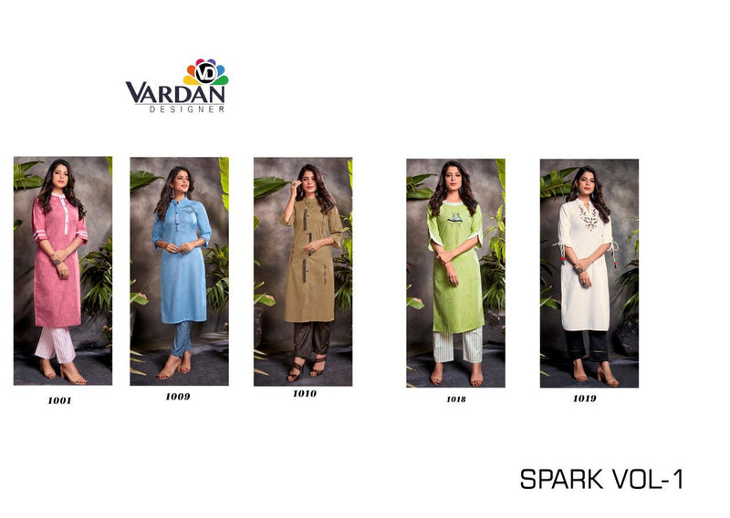 Vardan Designer Spark Vol 1 Cotton Desginer Handwork Kurti With Pant