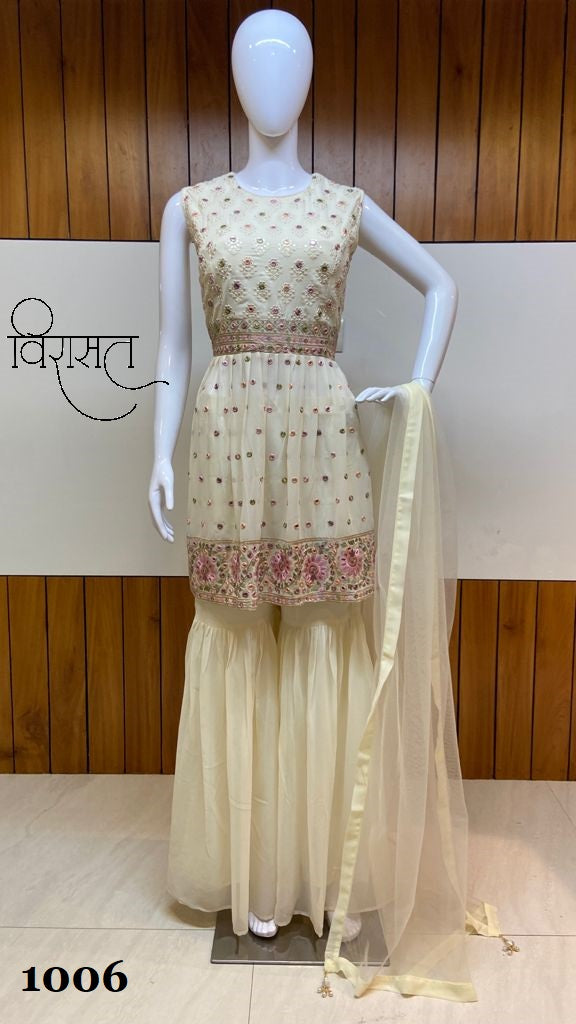 Virasat Dno 1006 Georgette With Embroidered Stylish Designer Party Wear Graceful Look Sharara