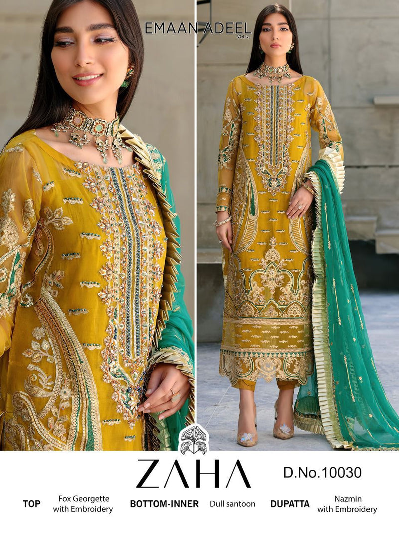 Zaha Emaan Adeel Vol 2 Dno 10030 Georgette With Heavy Embroidery Stylish Designer Party Wear Salwar Kameez