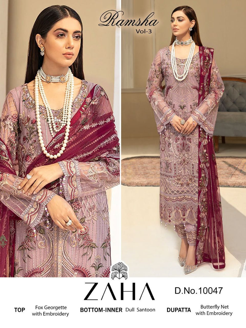 Zaha Ramsha Dno 10047 Georgette Stylish Embroidery Designer Party Wear Salwar Kameez