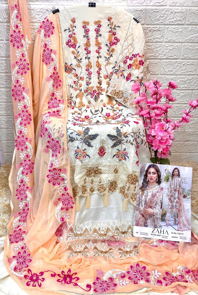 Zaha Dno 10013 Georgette With Heavy Embroidery Work Stylish Designer Pakistani Salwar Kameez