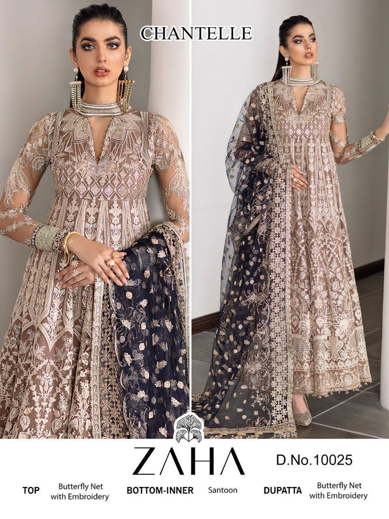 Zaha Dno 10025 Butterfly Net With Heavy Embroidery Work Stylish Designer Party Wear Pakistani Salwar Kameez