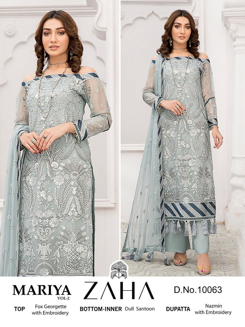Zaha Dno 10063 Georgette With Heavy Beautiful Embroidery Work Stylish Designer Pakistani Salwar Suit