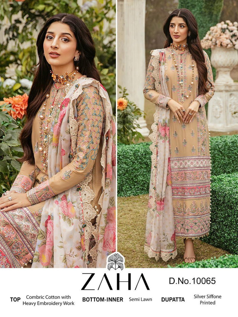 Zaha Dno 10065 Cambric Cotton With Heavy Embroidered Work Pakistani Style Salwar Suit