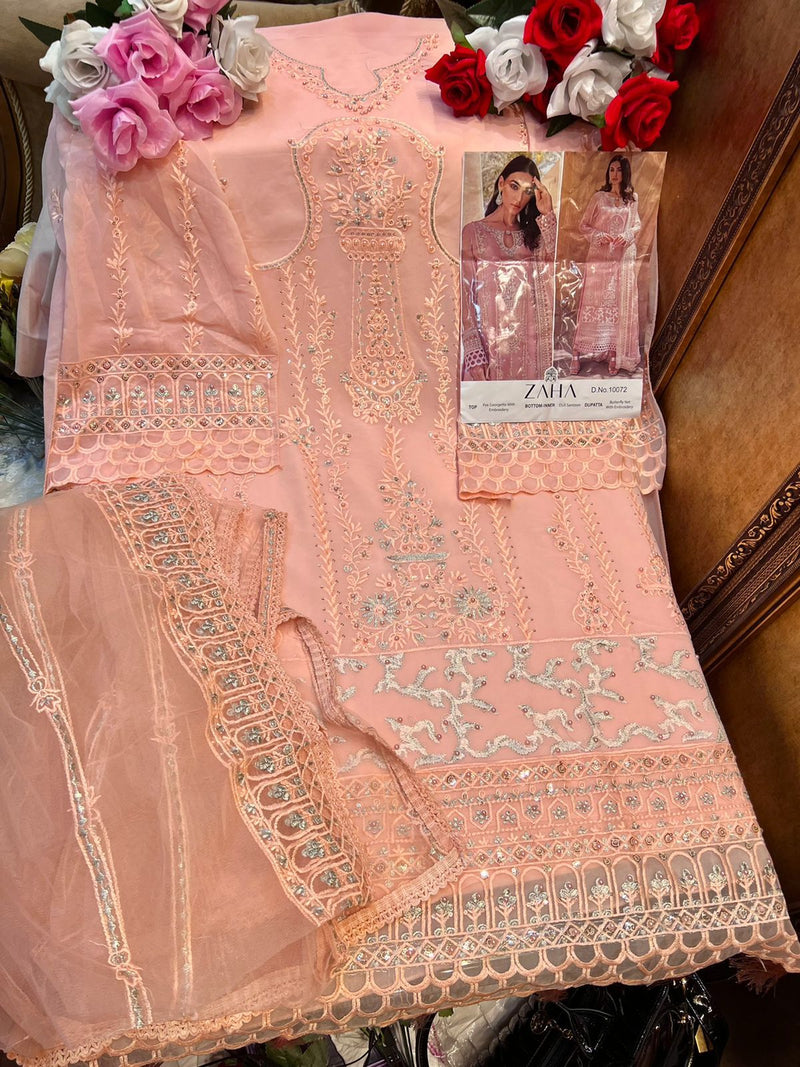 Zaha Dno 10072 Georgette With Heavy embroidery Work Stylish Designer Fancy Pakistani Salwar Suit