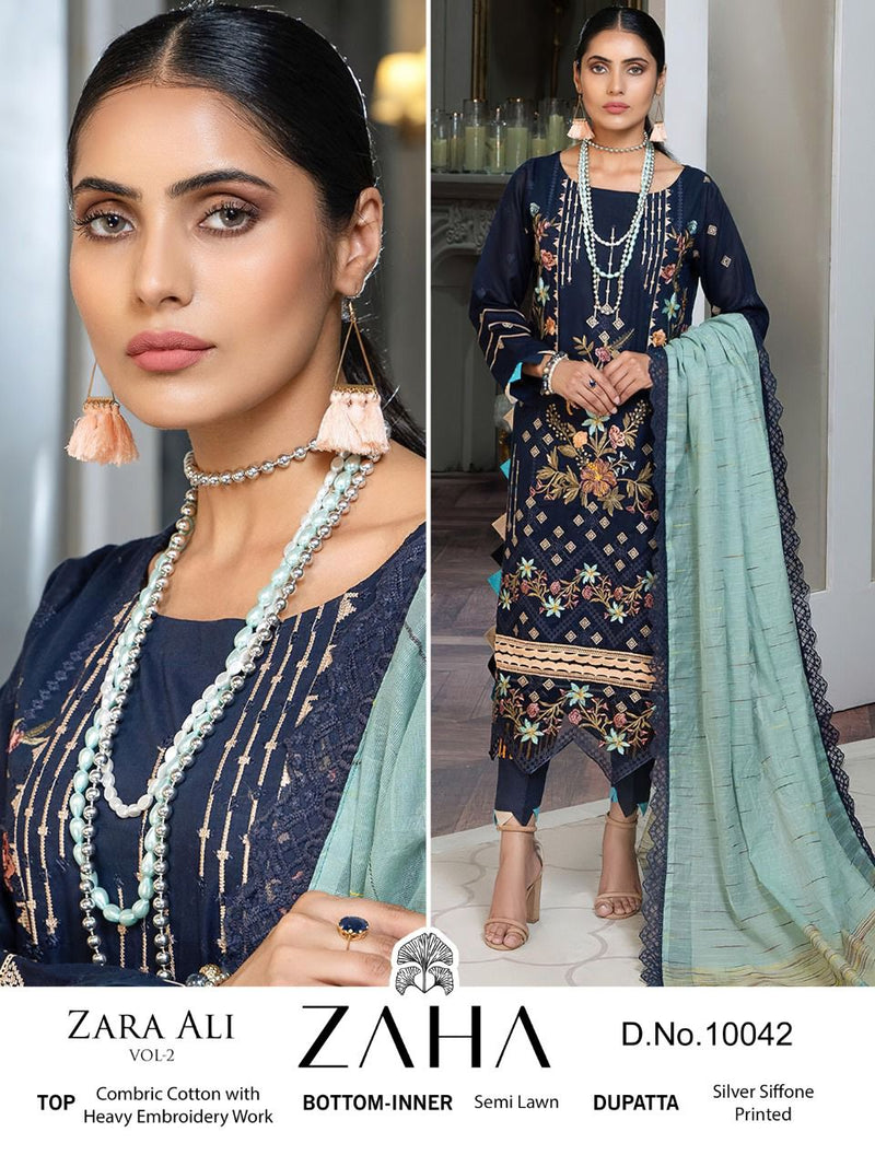 Zaha Dno 10042 Cambric Cotton With Heavy Embroidery Work Stylish Designer Attractive Look Salwar Kameez