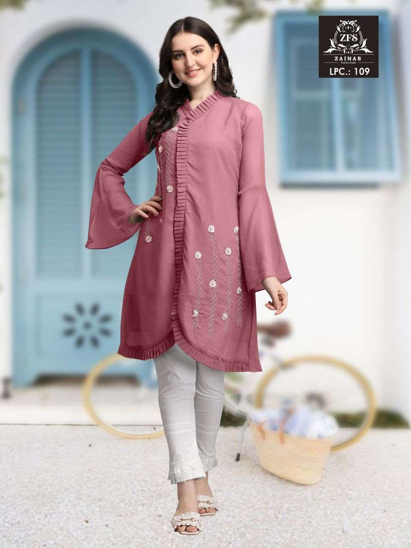 Hand Embroidered Chanderi Peplum Style Kurti Set in Pastel Blue : TBQ520