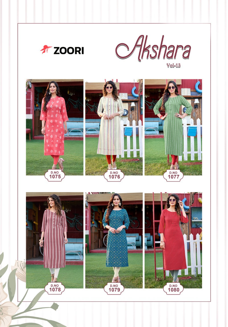 Zoori Akshara Vol 13 Rayon Stylish Designer Casual Wear Kurti Collection