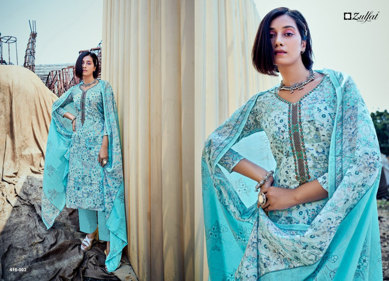 Zulfat Designer Shades Cotton Stylish Designer Printed Casual Wear Salwar Suit